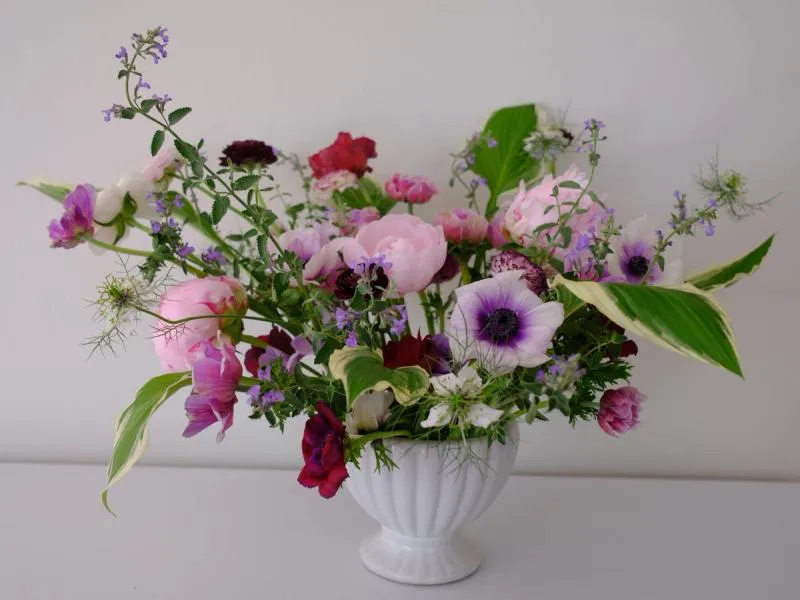 a lush arrangement of spring blooms