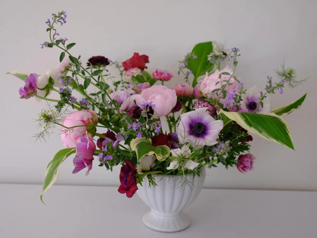 a lush arrangement of spring blooms